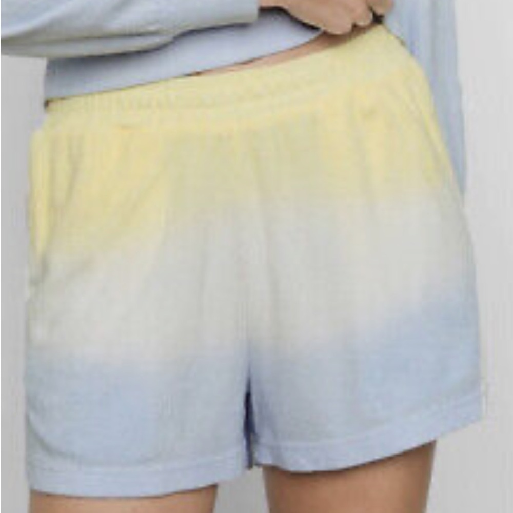 Rails Jane Terry Cloth Lounge Shorts Sky Blue Dip Dye Yellow Size Small